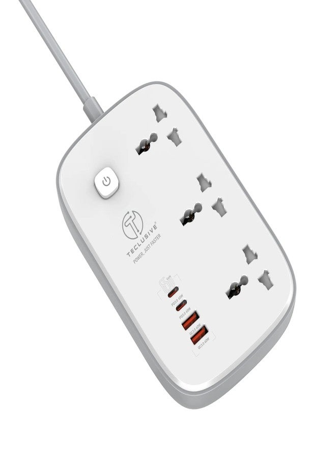 T Teclusive Power Strip Extension Board with Type C 65w Gan Fast Charging USB Ports | 3250W 3 Power Sockets 65w USB C PD QC | Multi Port Extension Surge Protector | 2M Power Cord - Image 1